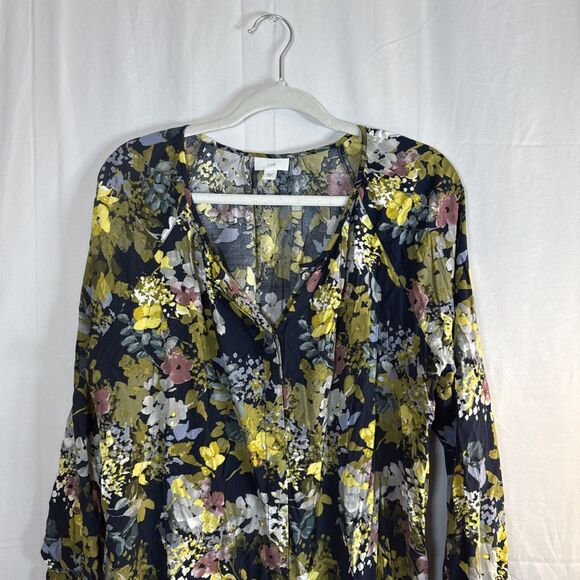 J. Jill Shirt Womens Blue Floral Long Sleeve Button Up Blouse Size XL Preowned - Picture 2 of 12